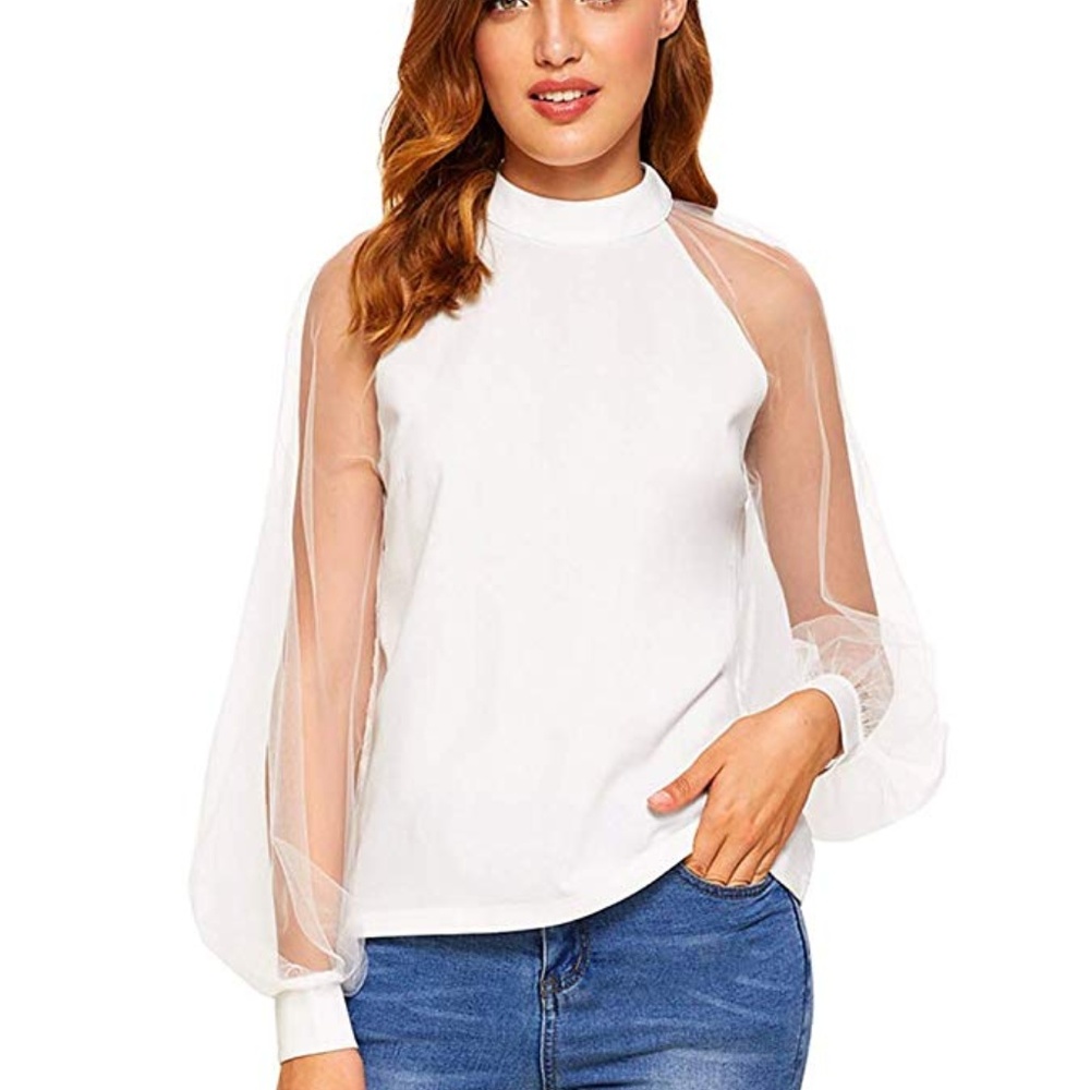 White Blouse with Mesh Sleeves